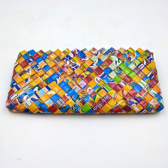 Recycled Plastic Woven Clutch Purse Wrapper Eco-Friendly Handbag 9.5" x 4.5" - Picture 5 of 5